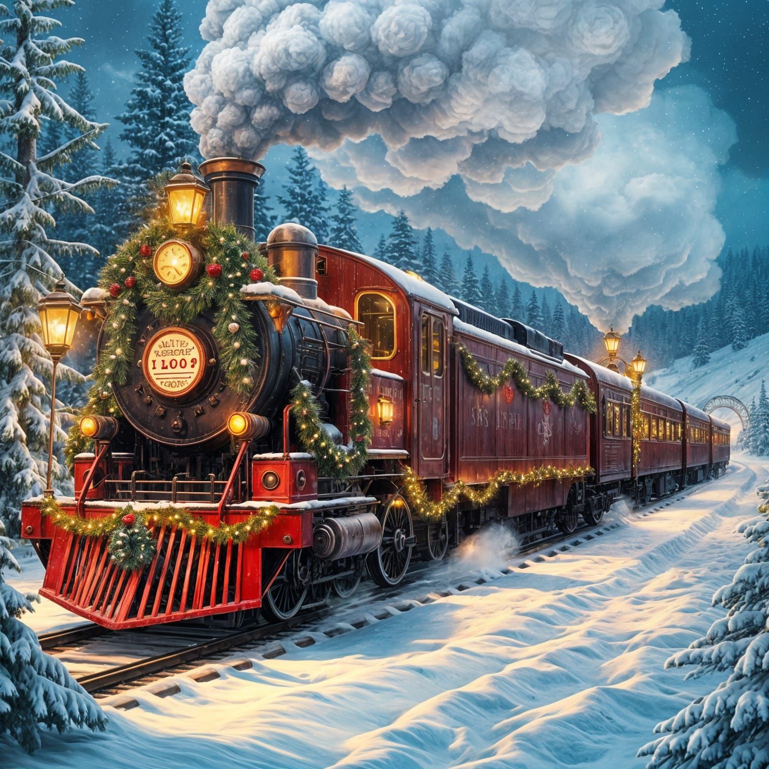 Vintage Polar Express Train in Festive Holiday Spirit