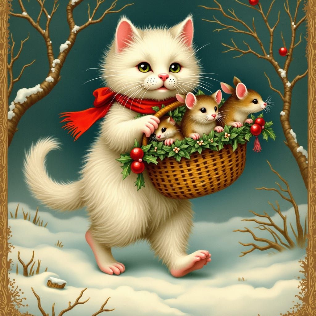 Whimsical Holiday Folk Art with a Merry Cat