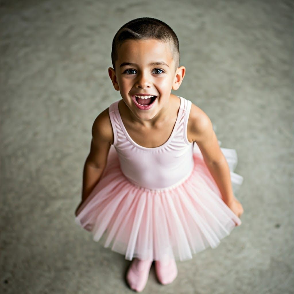Joyful Boy in Pink Tutu: Hyper-realistic Portrait