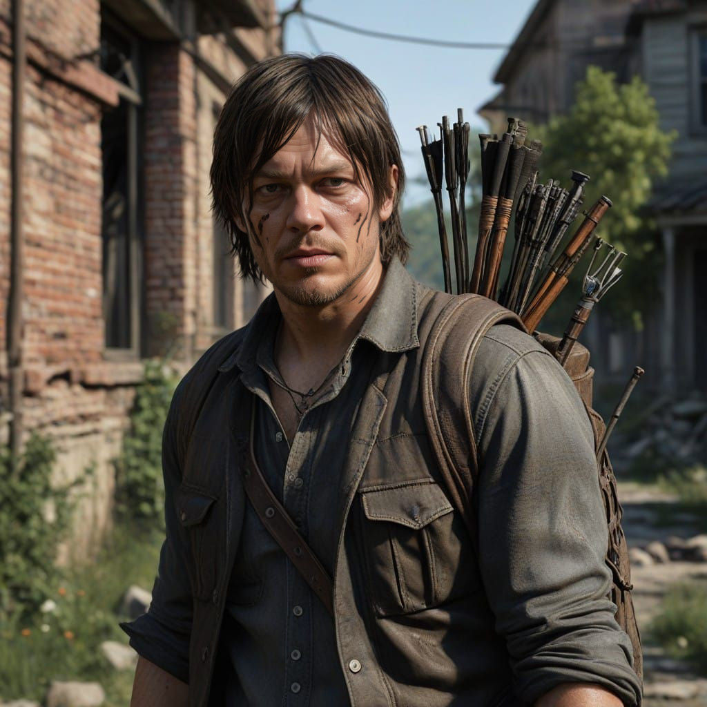 The Walking Dead's Daryl Dixon in Gritty Rural Portrait