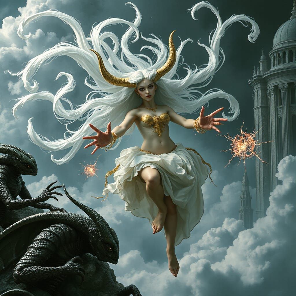 Demonic Sorceress in Dark Fantasy Art Nouveau Style