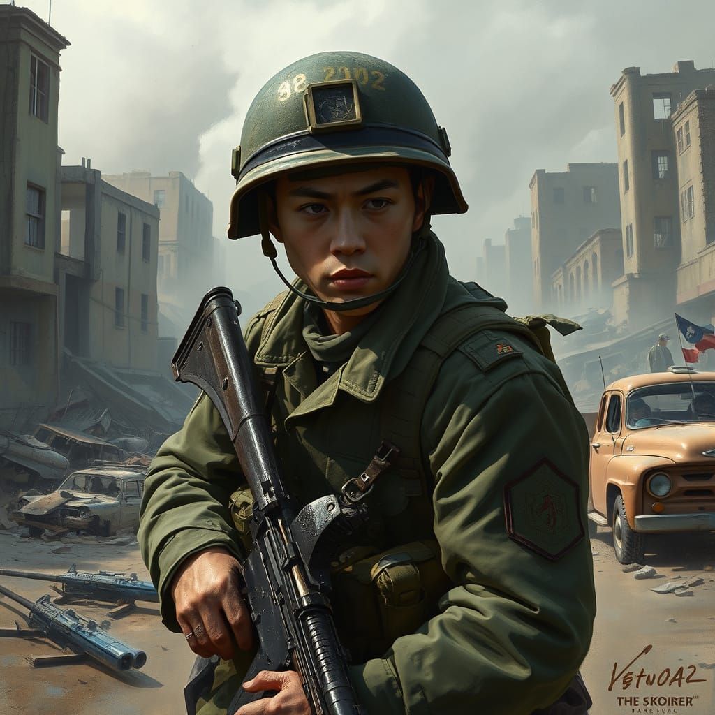 Korean War Soldier in Realistic Combat Scene