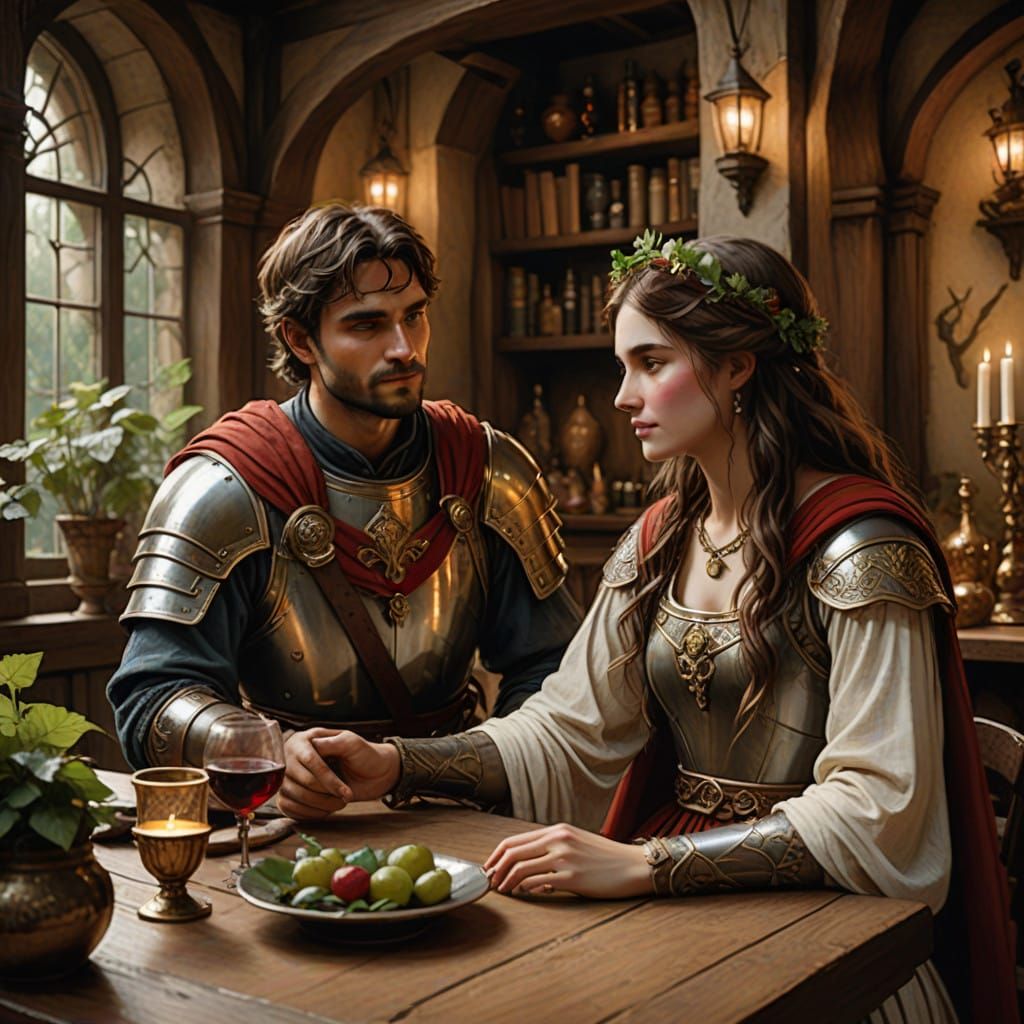 Roman Soldier and Beautiful Female Share a Romantic Moment i...