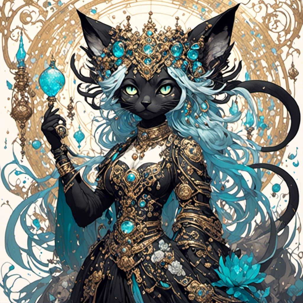 Black Cat Alchemist in Gildpunk Style