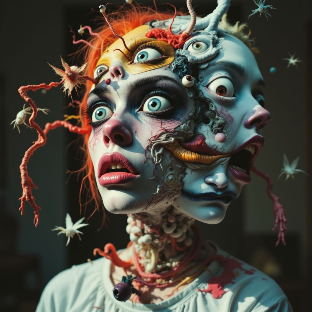 Woman's Fragmented Psyche in Nightmarish Surrealism