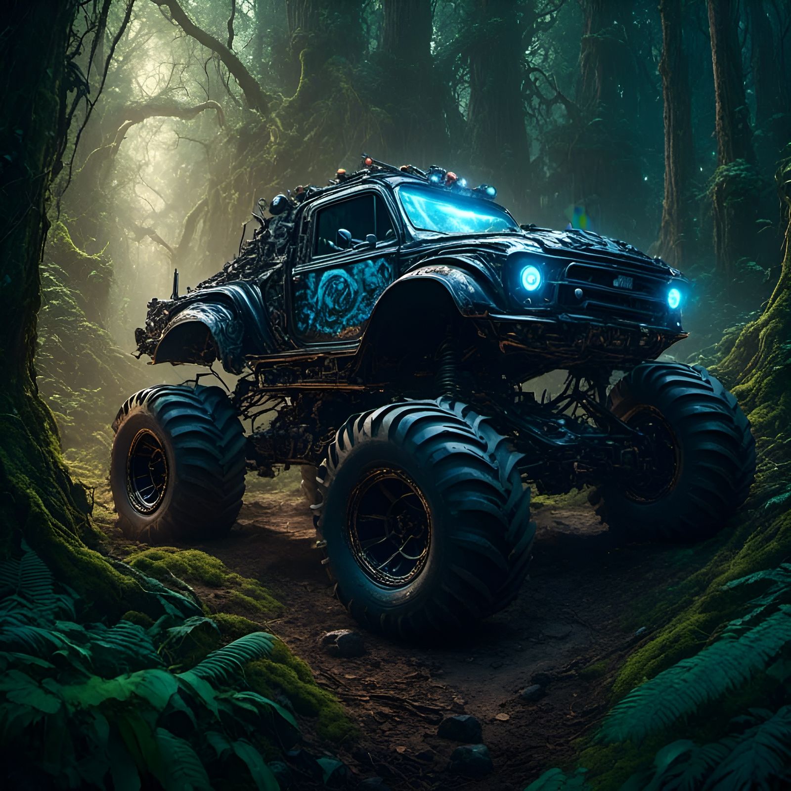 Terrifying Monster Truck Nightmare in Dark Forest