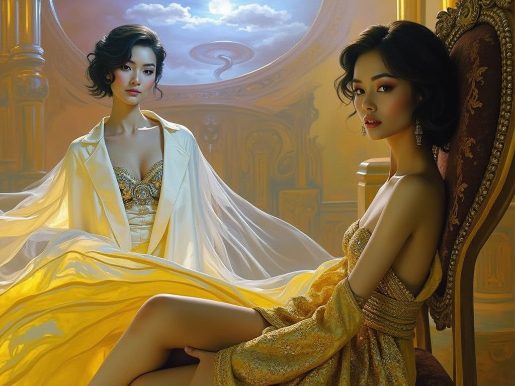 Elegant Business Woman in Ornate Chair, Fantasy Art