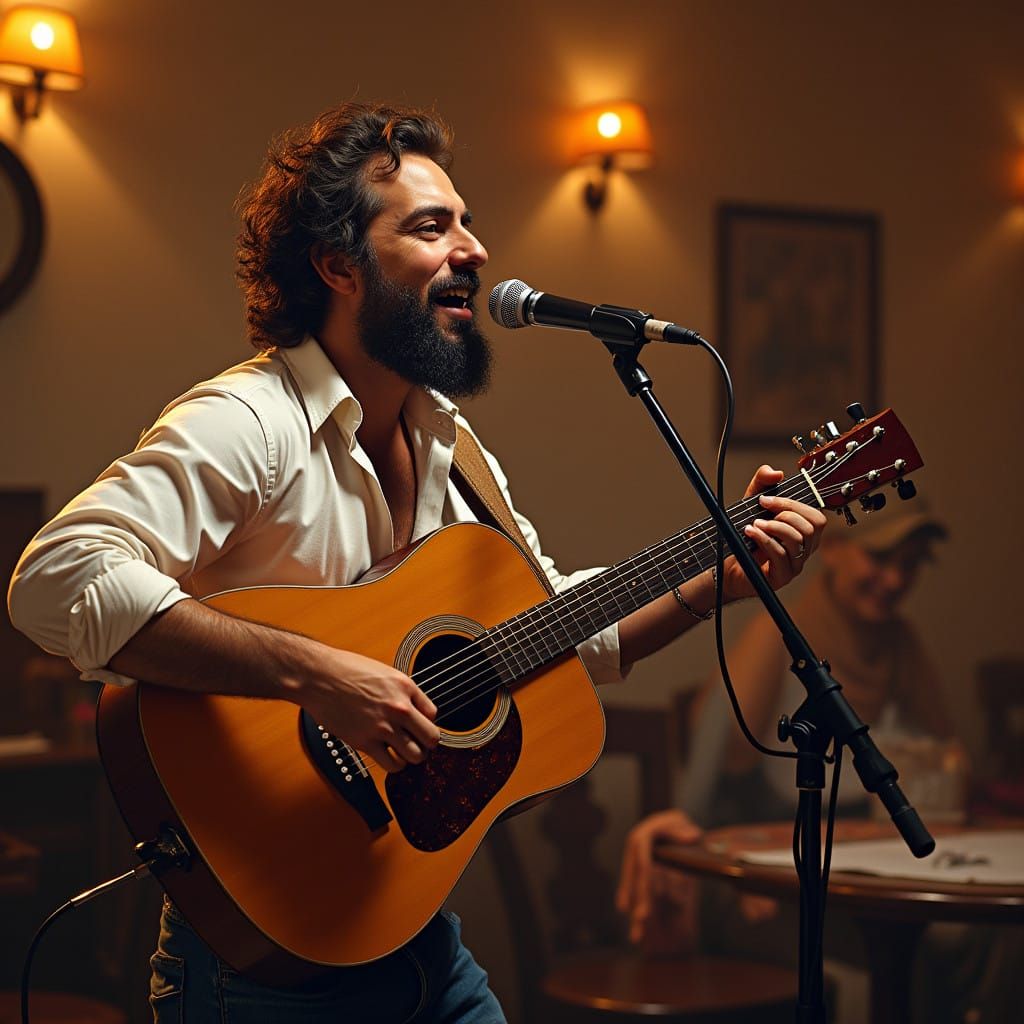 Greek Singer Performs Live in Vibrant Taverna Setting