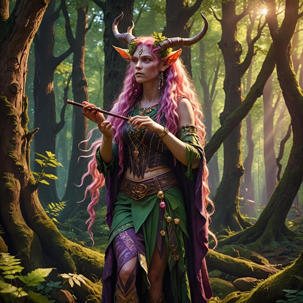Female Satyr Bard in Forest, Digital Painting