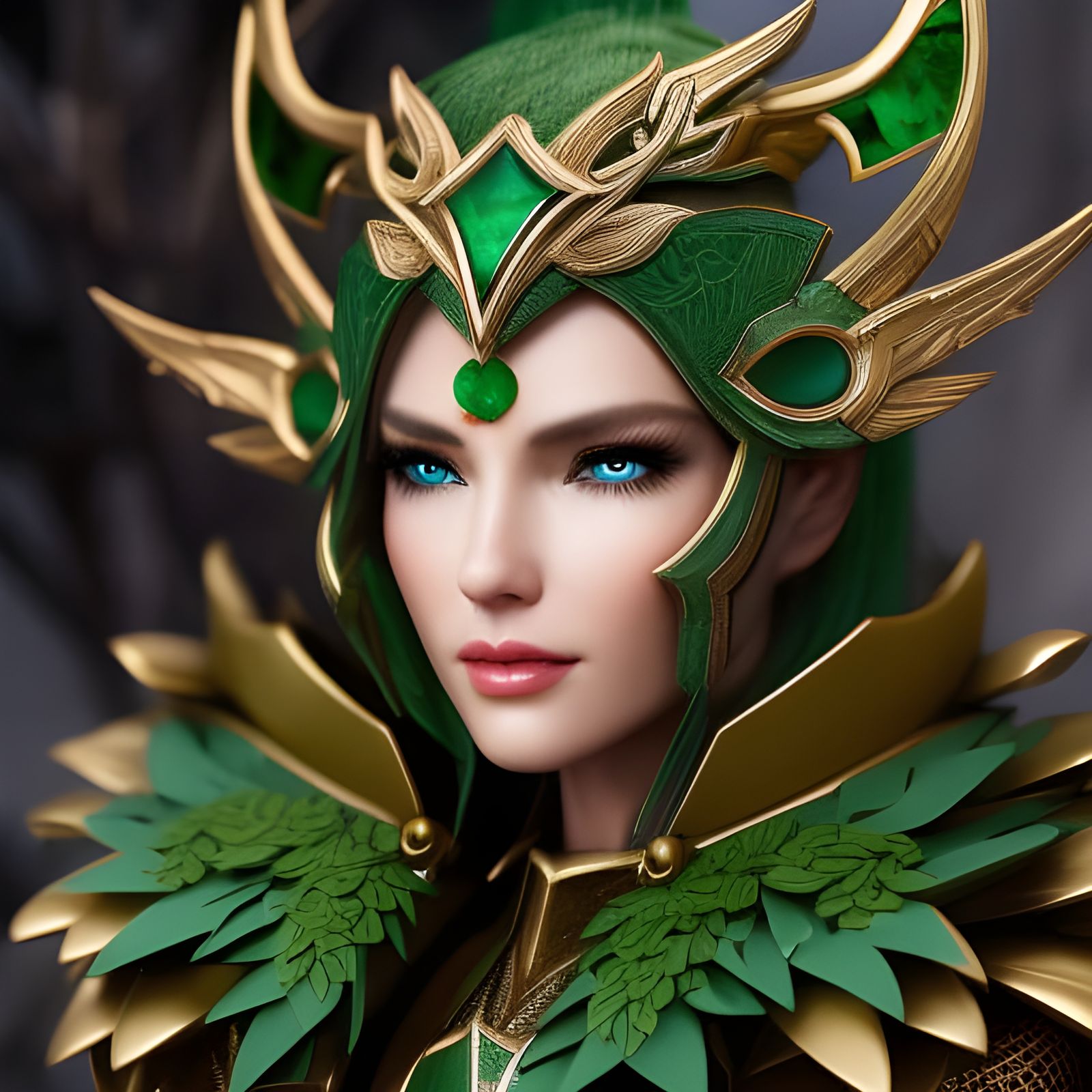 Elf in Emerald Armor: Fantasy Portrait