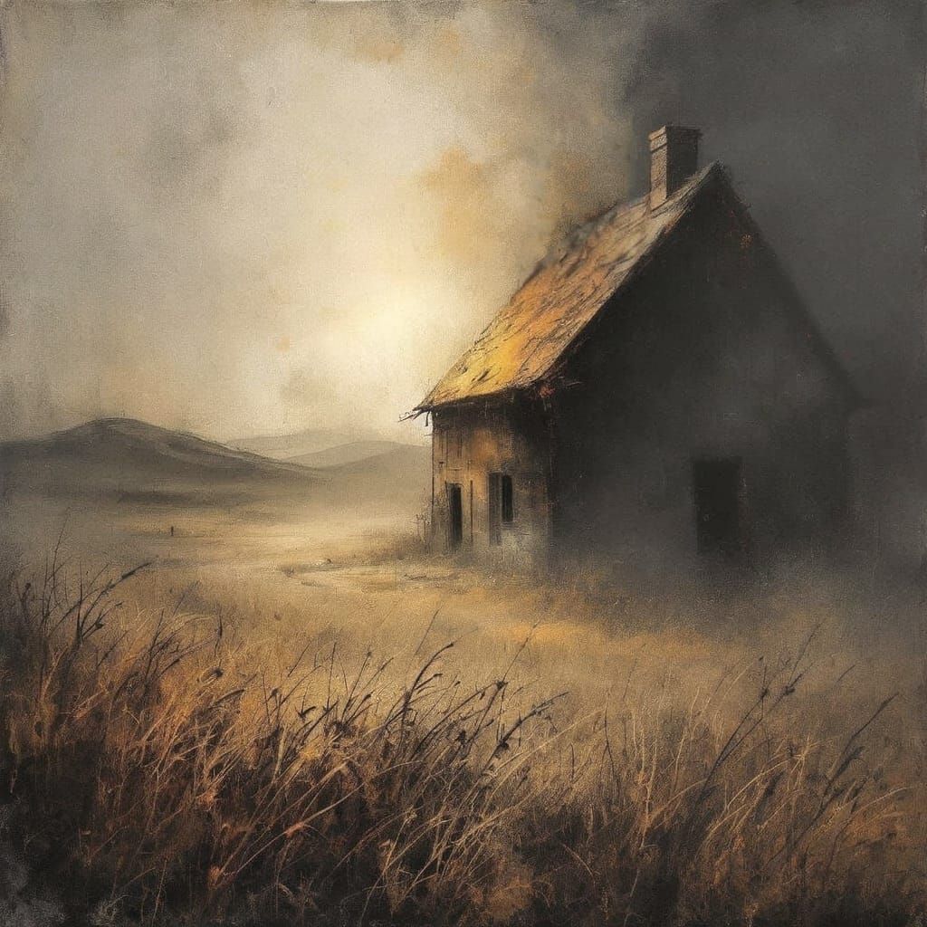 Ethereal Summer Landscape in Charcoal and Copper