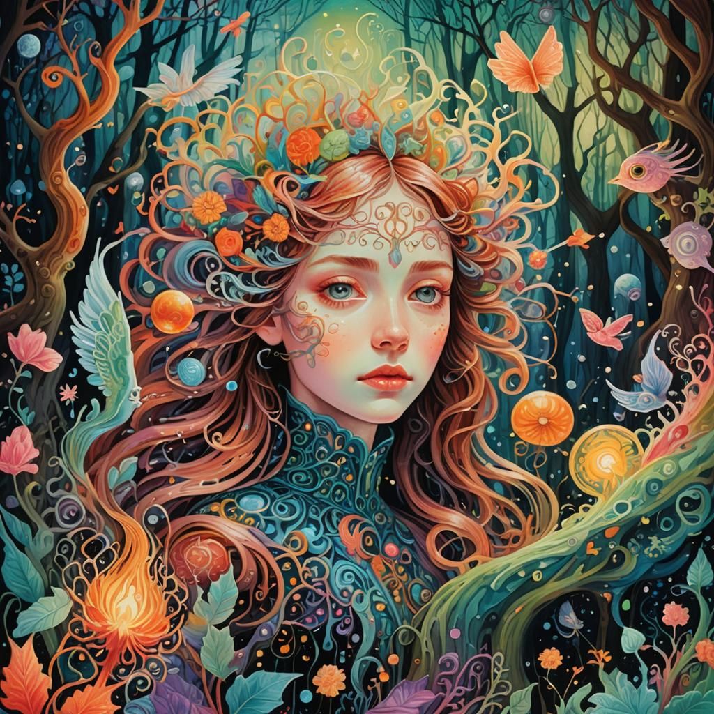 Fantasy Dreamscape in Swirling Gouache Colors