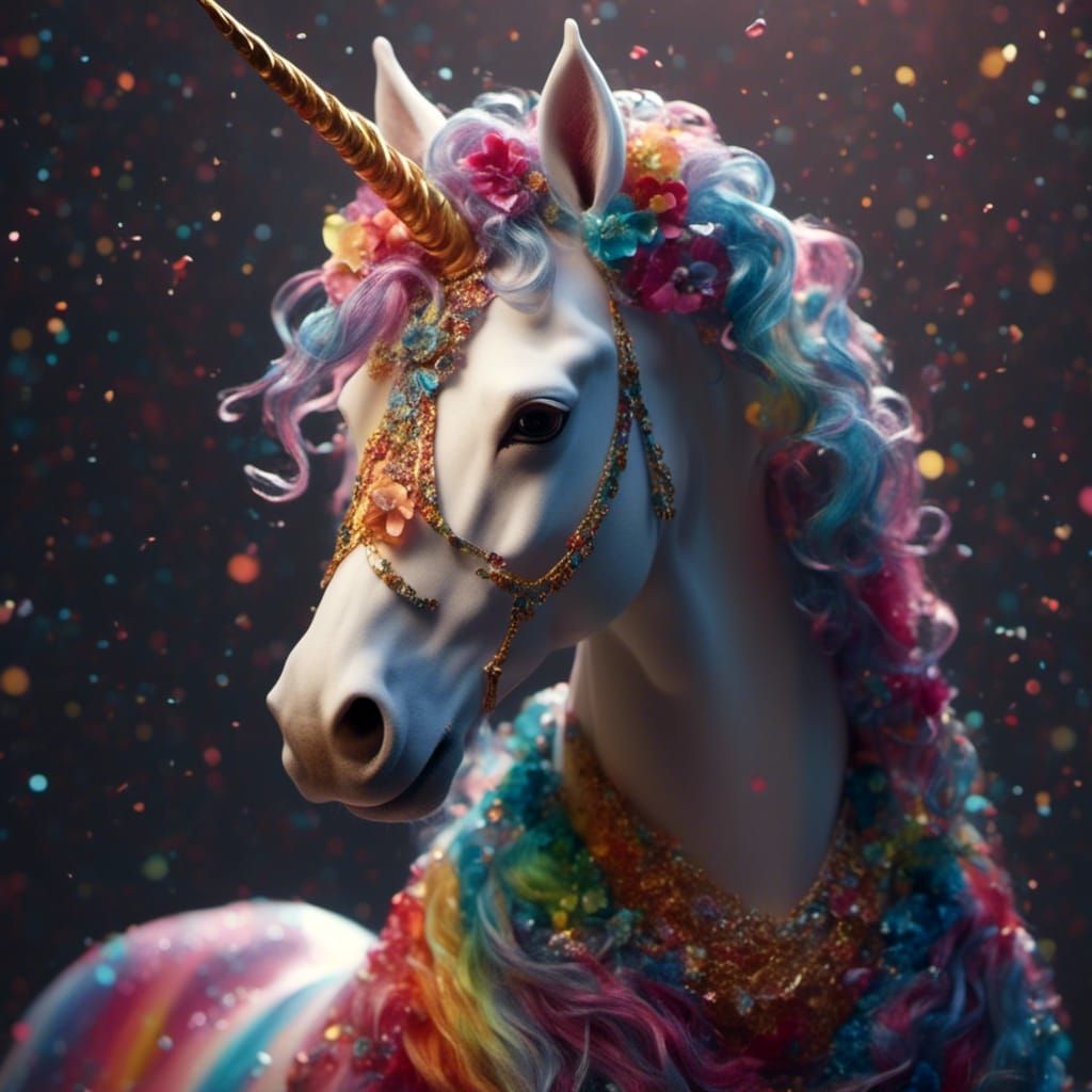 Rainbow Unicorn with White Hair