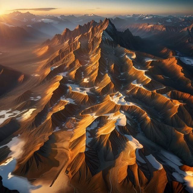 Golden Hour Over Veilspine Mountains: Photorealistic Drone S...