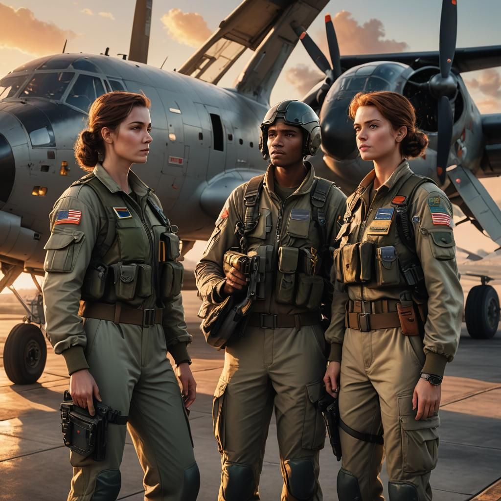 French Soldiers and Pilot in Hyperrealistic Concept Art