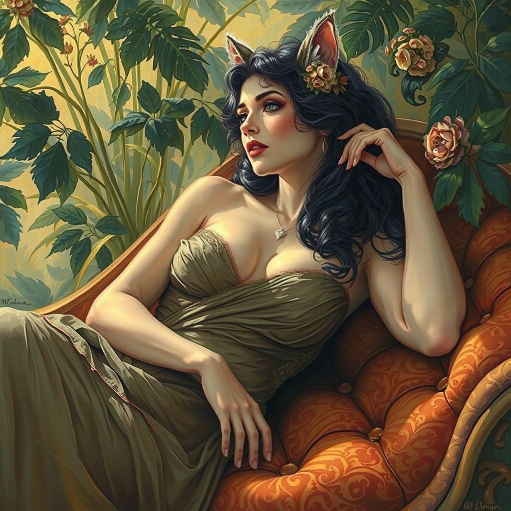 Feminine Cat in Post-Impressionist Impasto Style