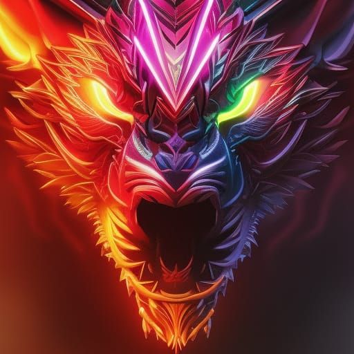 Colorful Neon Dragon Splash Art Portrait