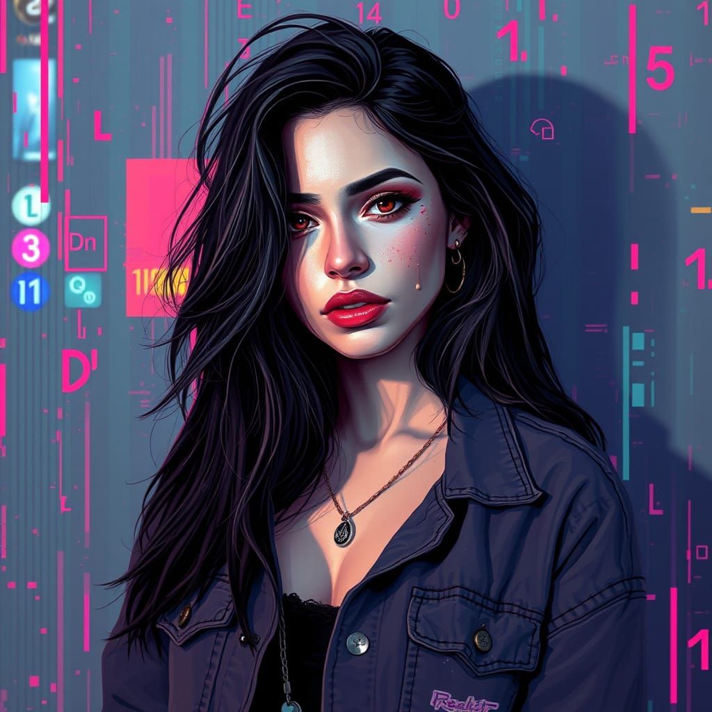 Pixelated Portrait: Woman in Digital Glitch Art Style