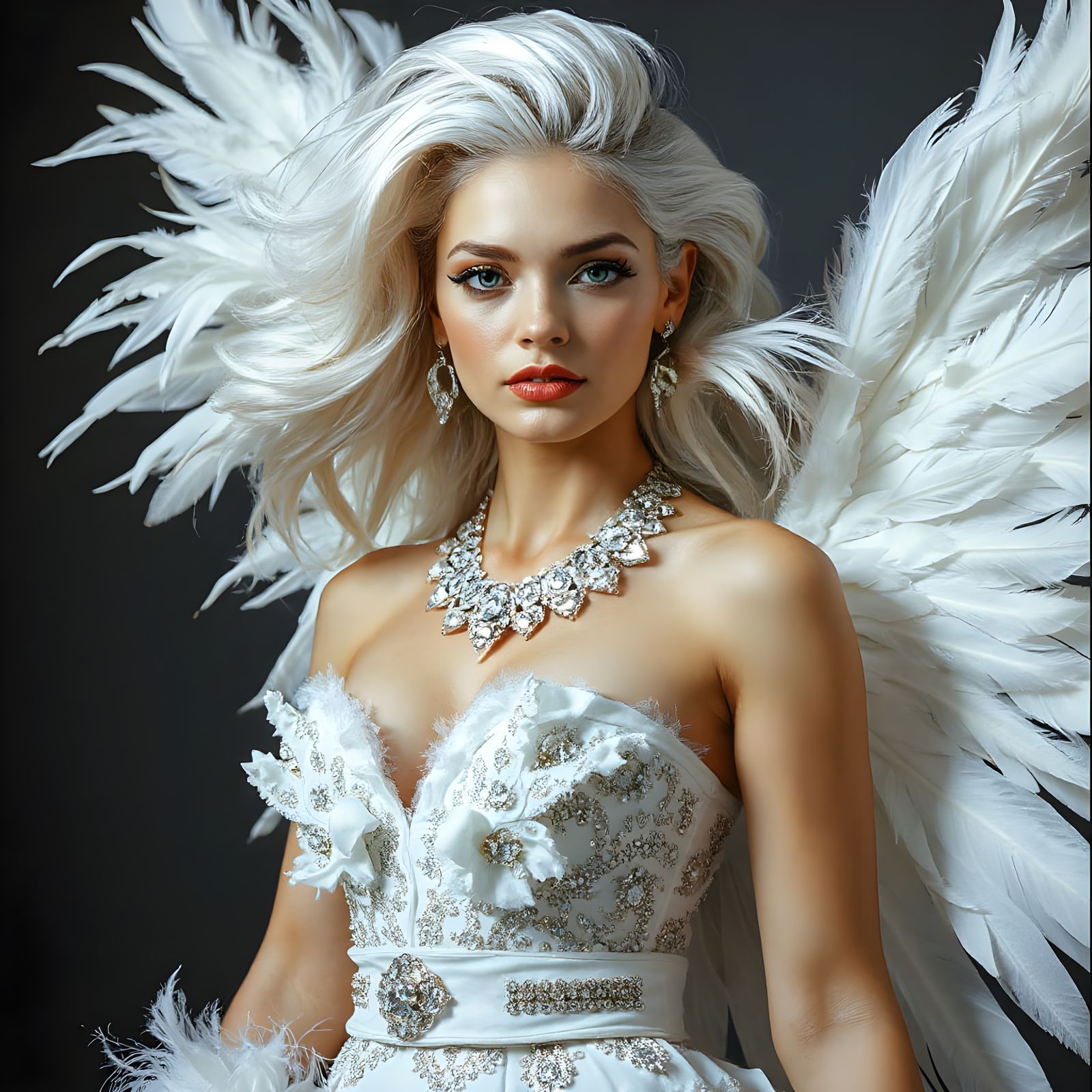 Futuristic Goddess in All-White Splendor with Diamond Accent...