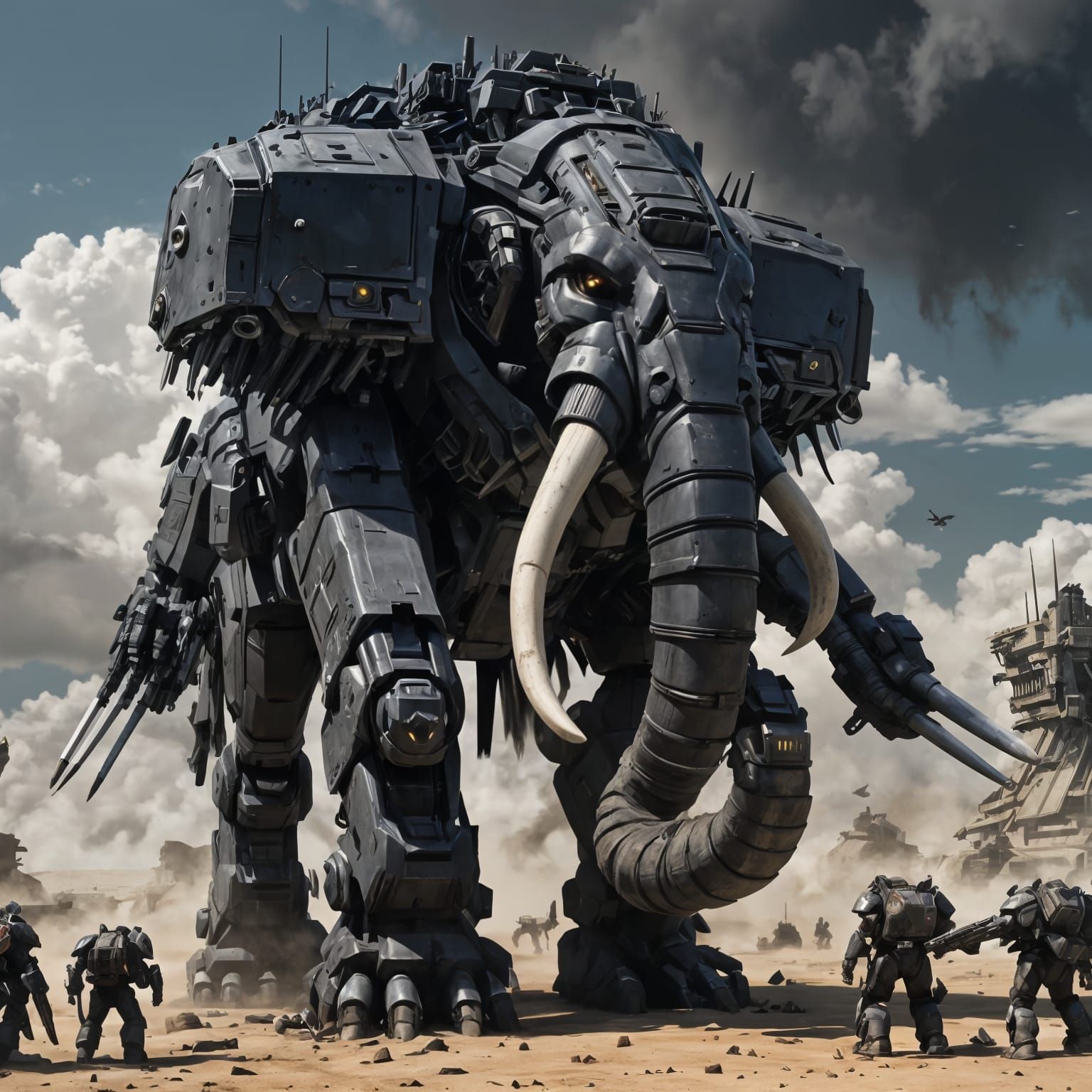 Giant Mechanical Mammoth in Armored Core Style