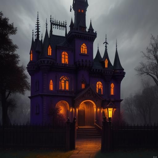 Eerie Haunted House with Ghost in Dark Fantasy Style
