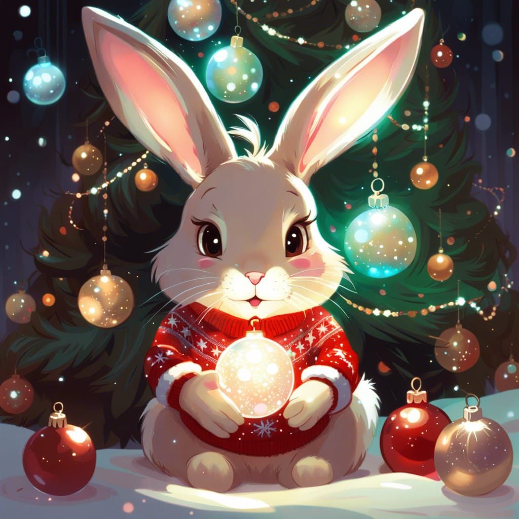 Cute Christmas Bunny with Bauble, Digital Art