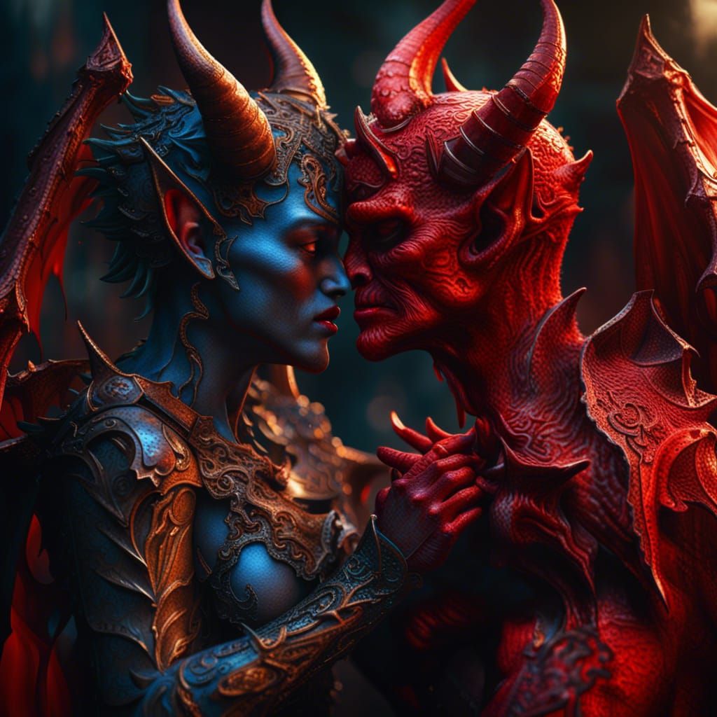 Devil and Angel Kiss: Fantasy Concept Art