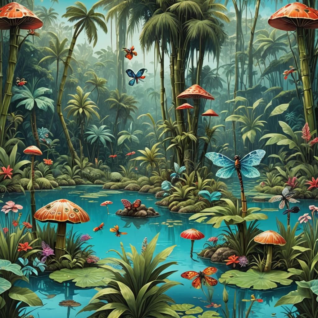 Surreal Tropical Island Dreamscape with Velvet Palms
