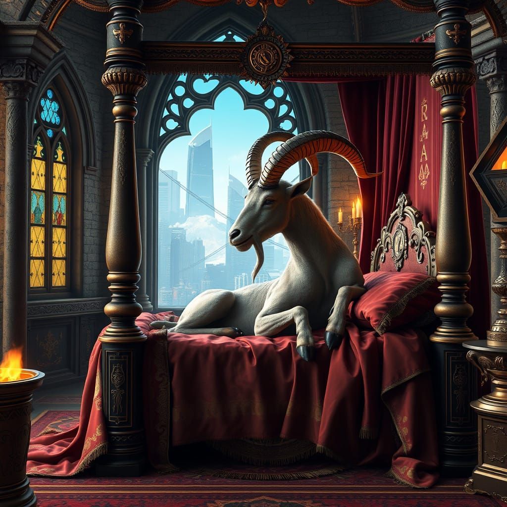 Regal Mountain Goat in Medieval Futurism