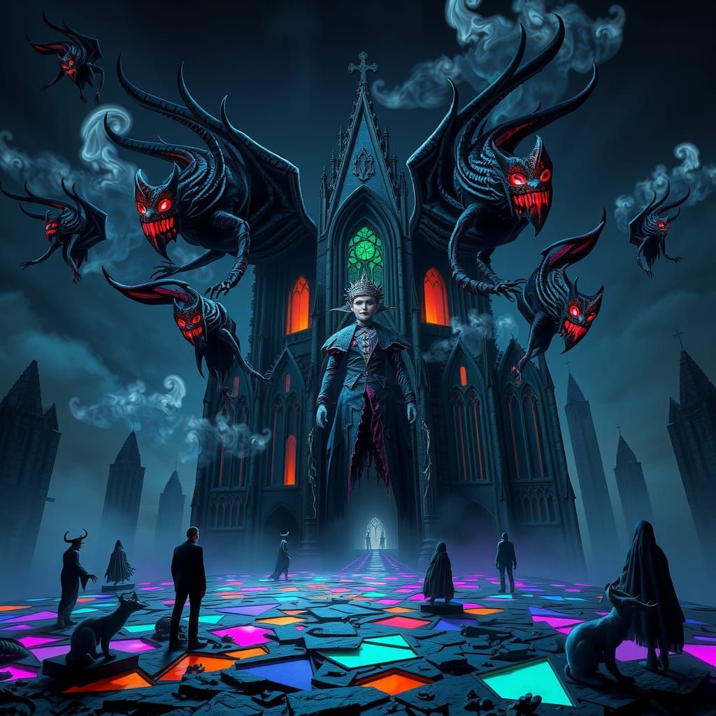 Surreal Gothic World with Floating Cathedral