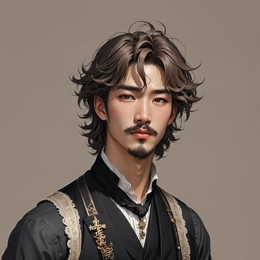 Handsome Korean Man in Victorian Style Anime Art