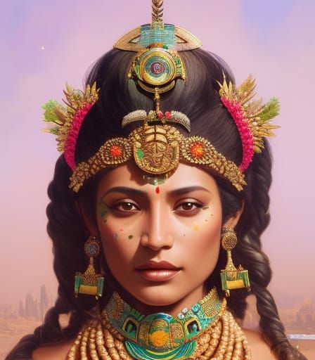 Xochiquetzal: Aztec Goddess Portrait in Art Nouveau Style