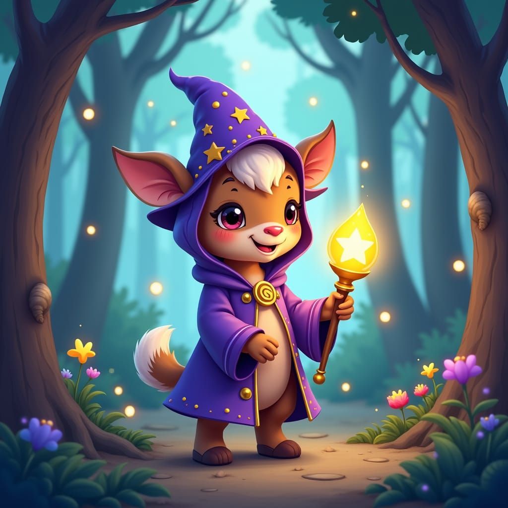 Magical Calf Wizard in Whimsical Forest
