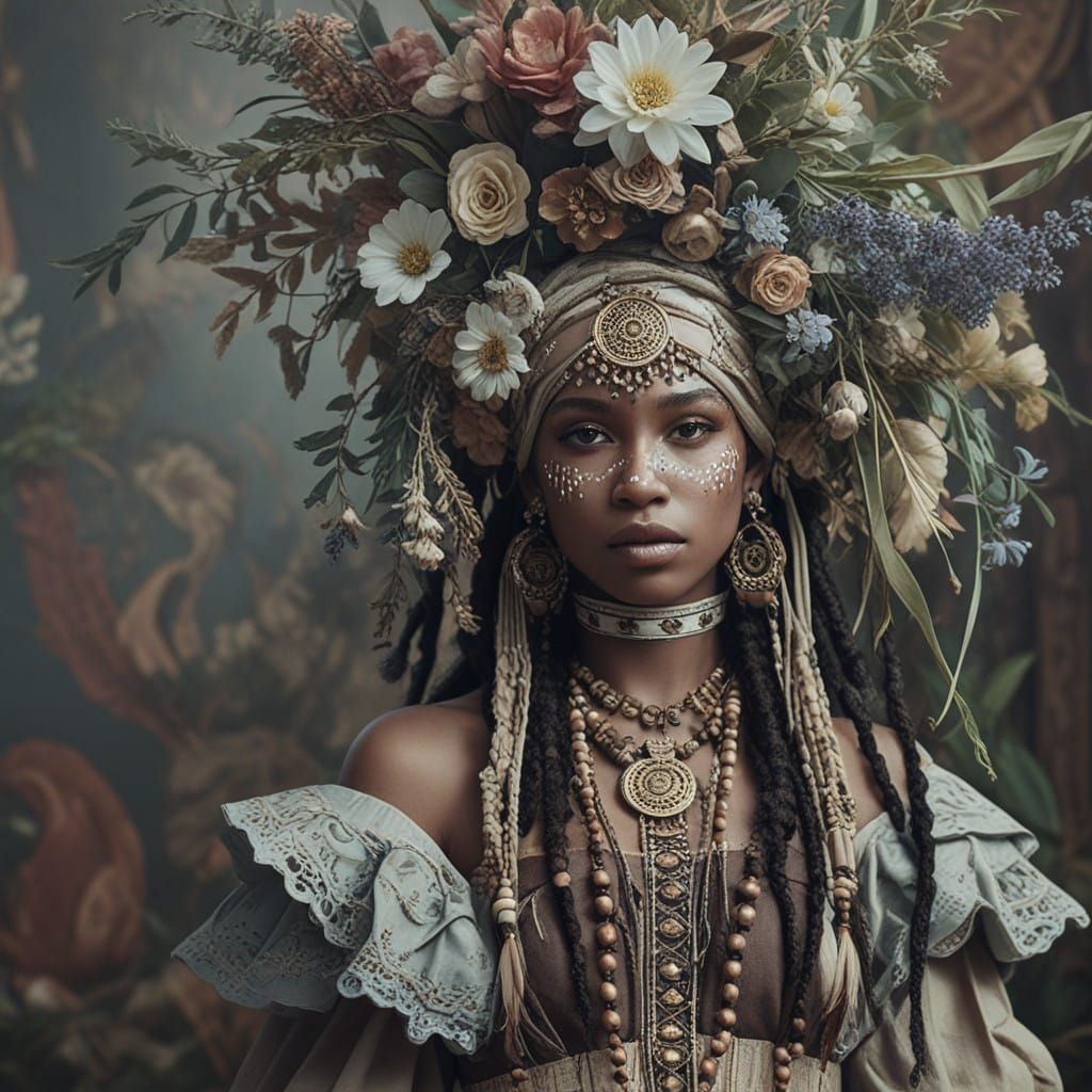 Young Herbalist in Whimsical Floral Attire
