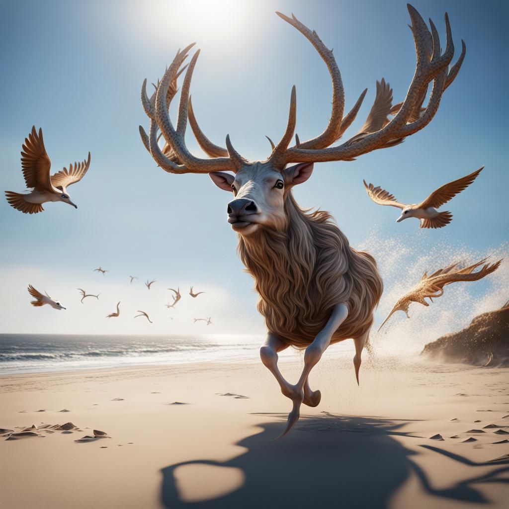 Seagulls Form Kite Over Brittany Beach