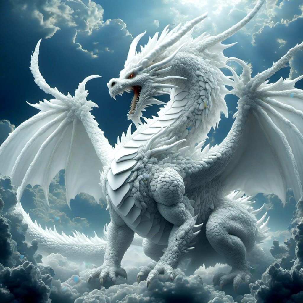 Furious White Dragon with Cloud Animal Details