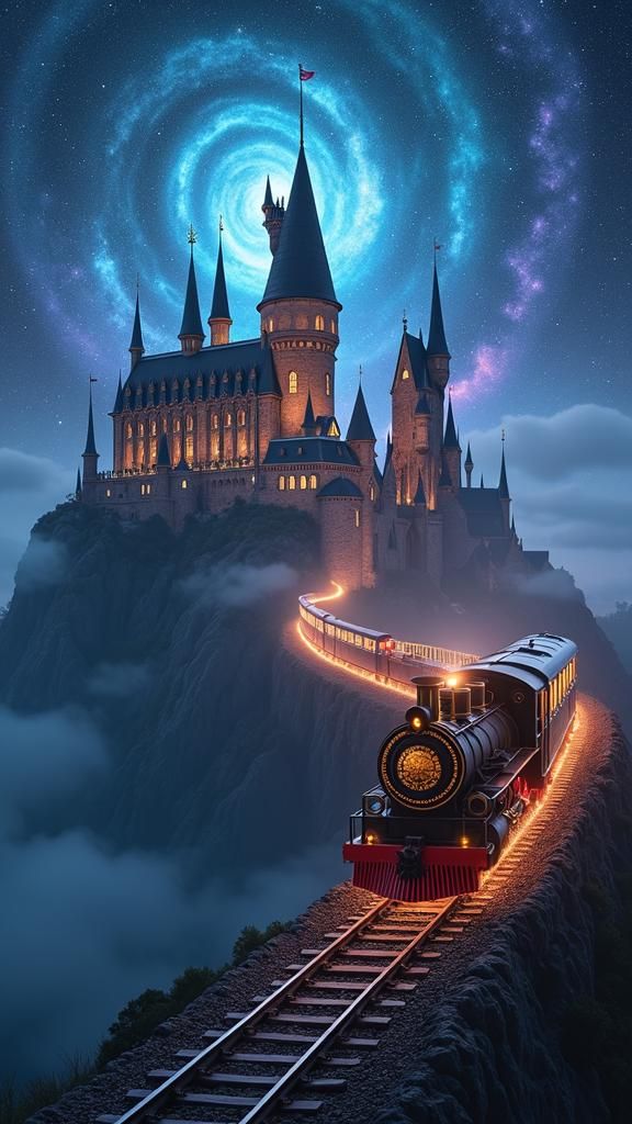 Hogwarts Academy in Starry Sky, Dreamlike Art