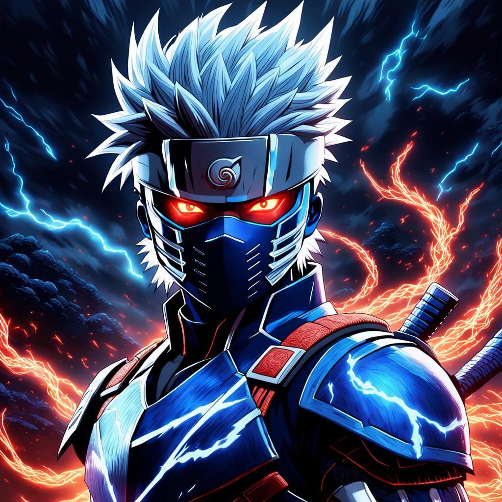 Epic Anime Portrait of Kakashi Hatake in Majestic Thunder Ar...