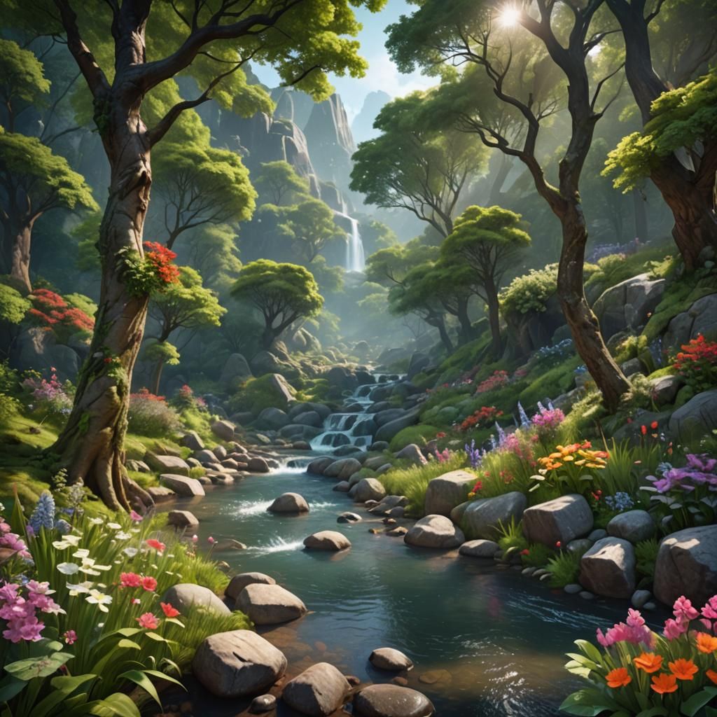 Enchanting Forest River in Detailed Matte Painting