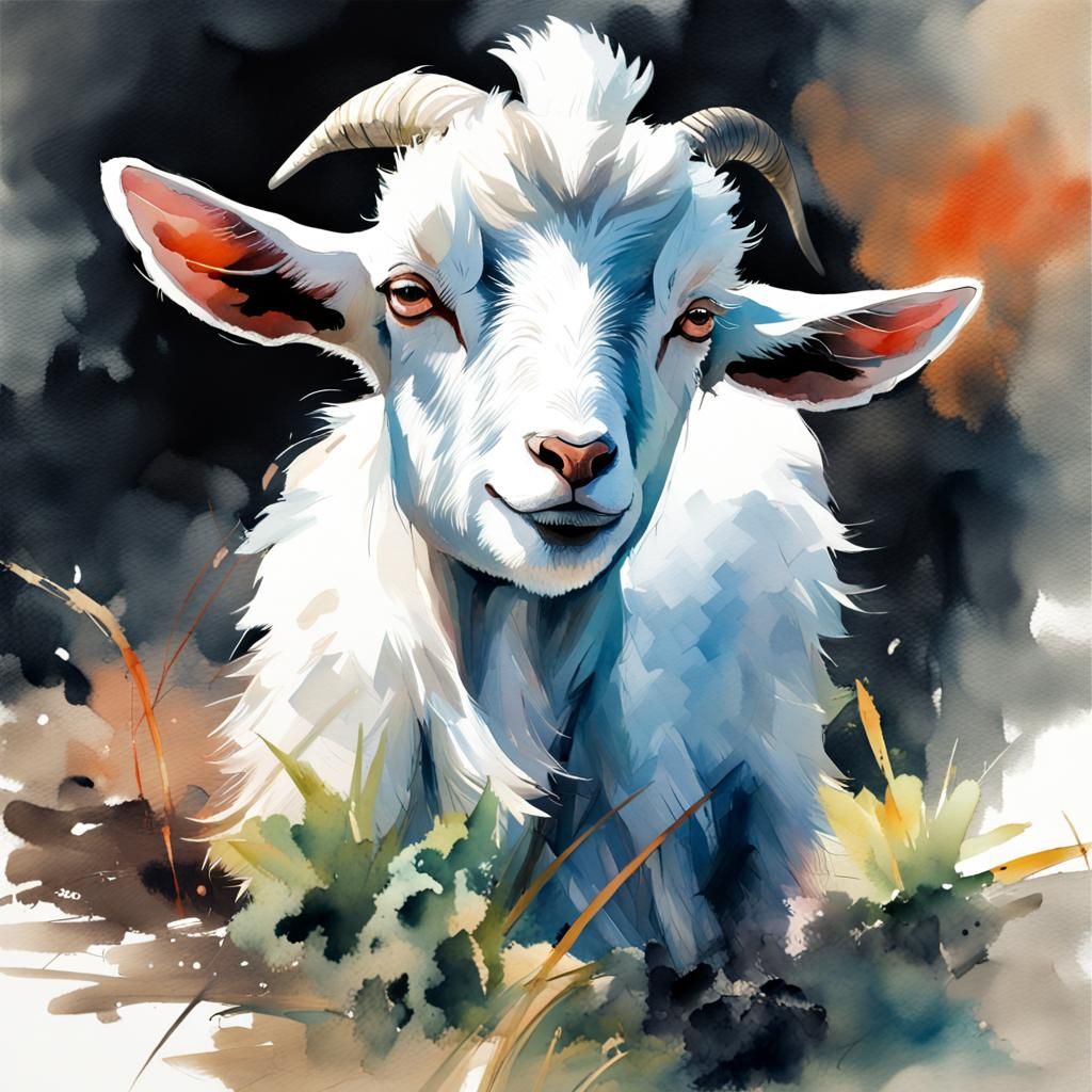 Fluffy Goat in Hawaiian Farm as Oil Painting