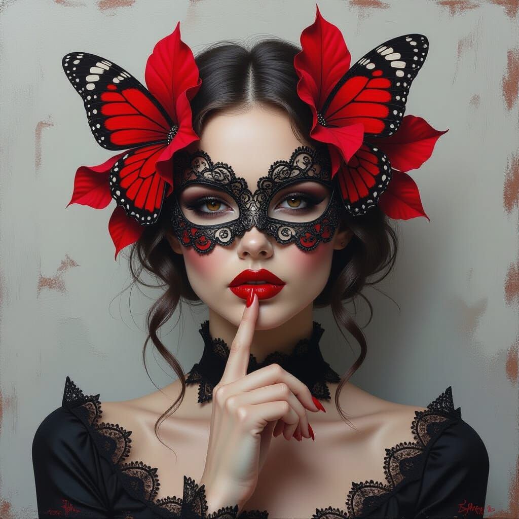 Dark Surreal Portrait of Woman in Lace Butterfly Mask