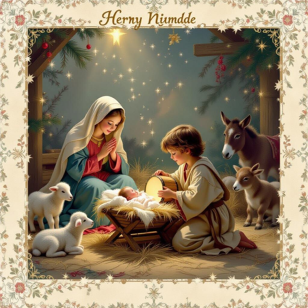 Christmas Scrapbook Page: Boy Plays Drum for Baby Jesus