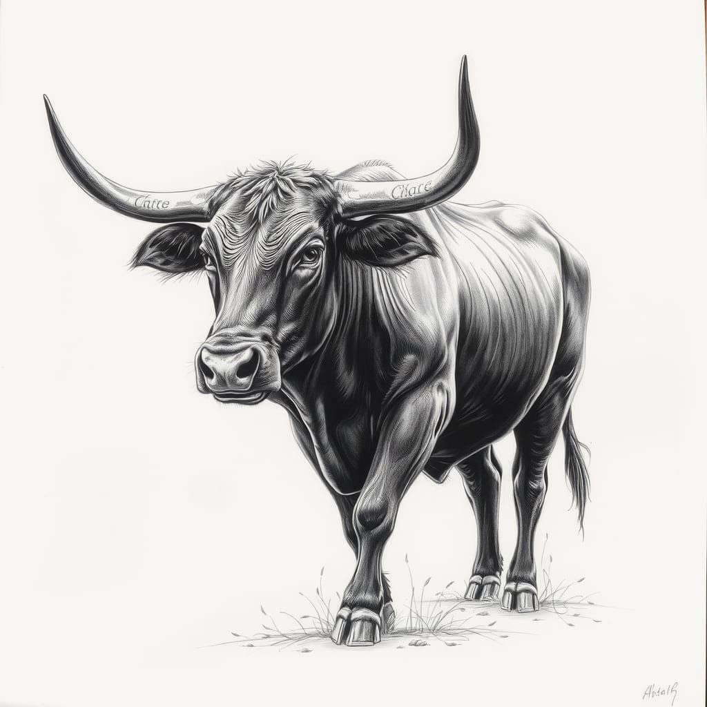 Charcoal drawing of a Spanish bull