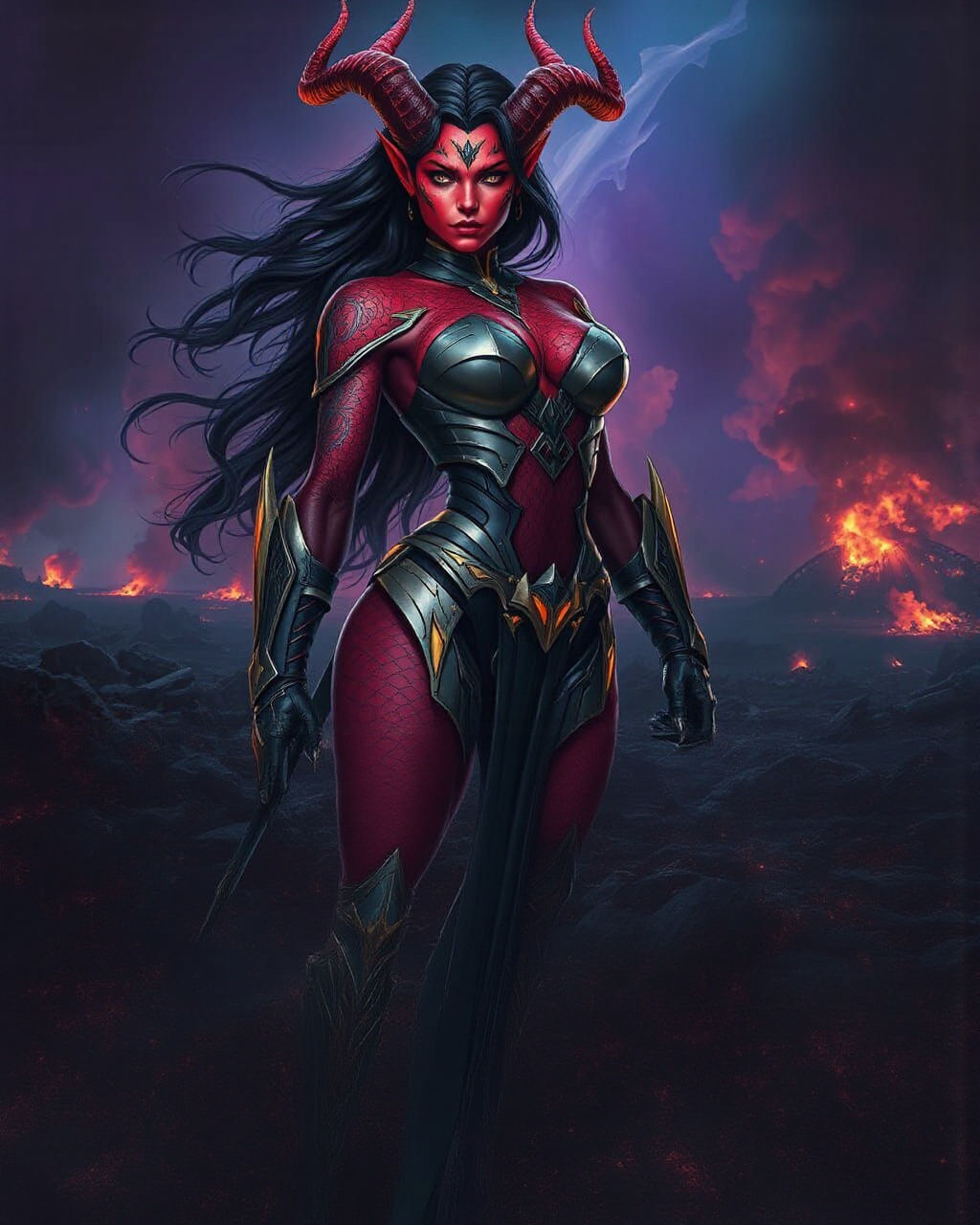 Demon Warrior on Battlefield in Digital Art