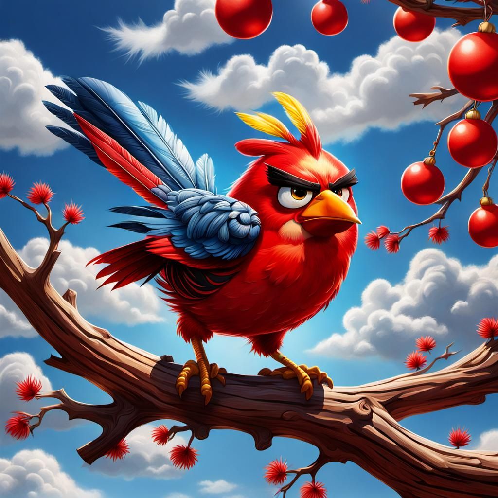 Realistic Red Bird with Detailed Feathers