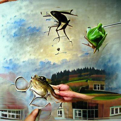 Surreal Frog Catches Fly in Dreamscape
