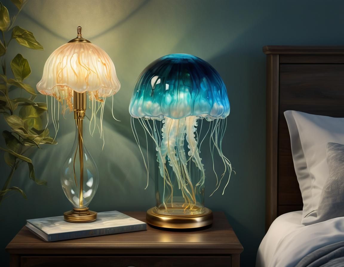 Jellyfish Lamp: Hyper-Realistic Oil Painting in 8K