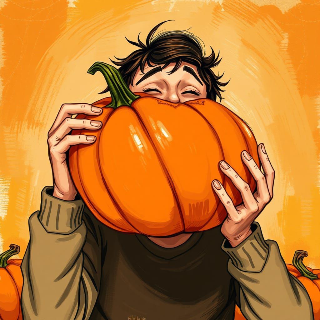 Enthusiastic Pumpkin Bite in Pop Art Style