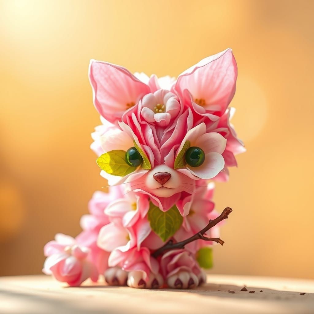 Delicate Blossom Feline in Whimsical Garden Scene