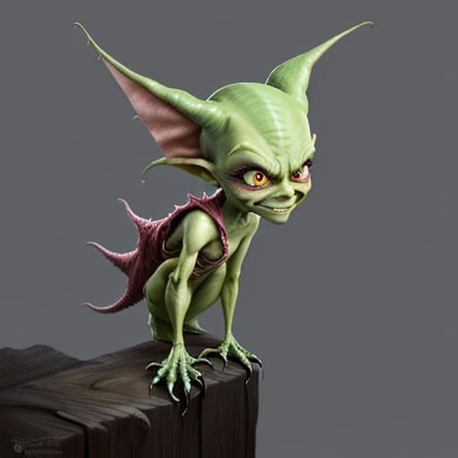 Perched on the artist's shoulder, a mischievous digitalGremlin